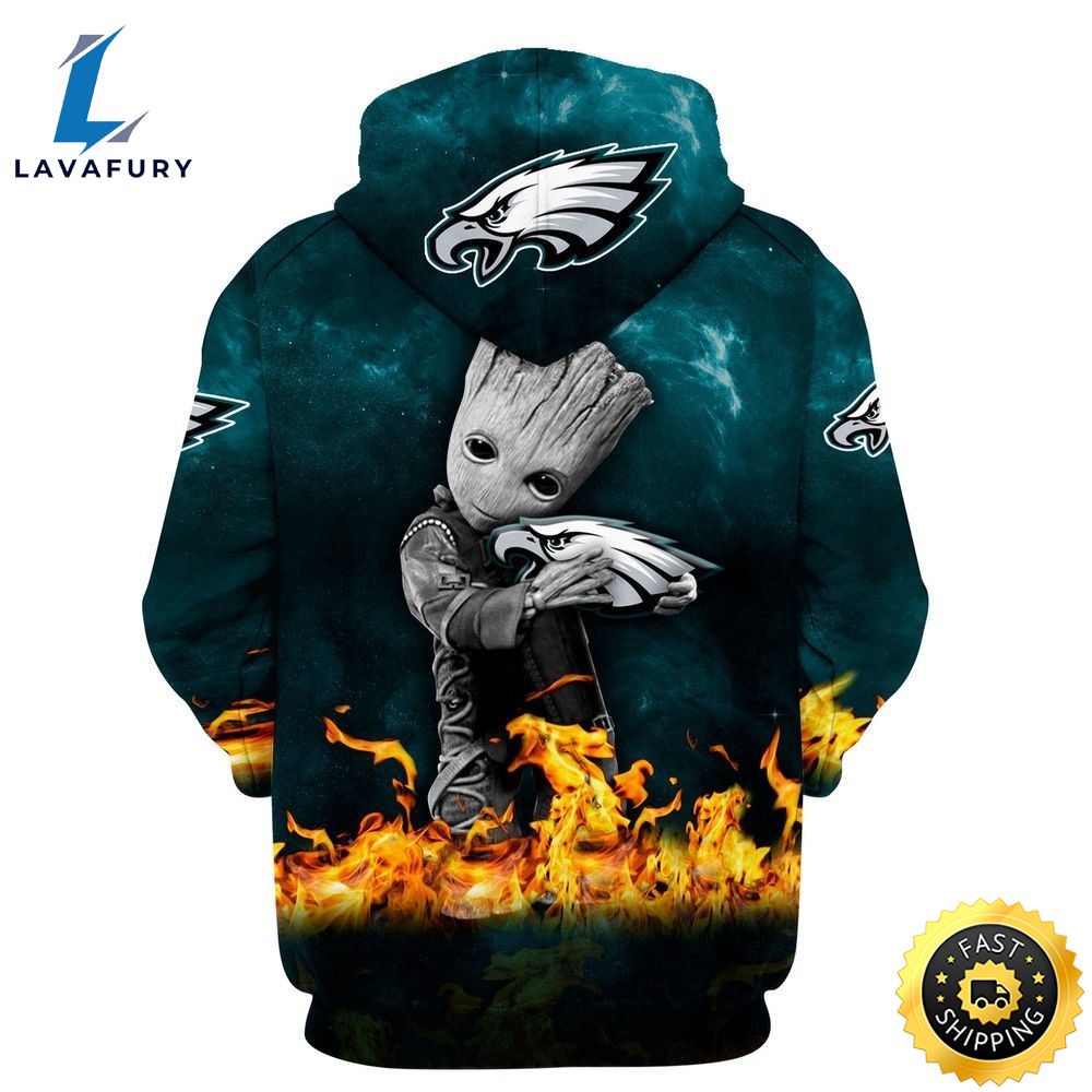Philadelphia Eagles Baby Groot Fire 3d Hoodie All Over Printed