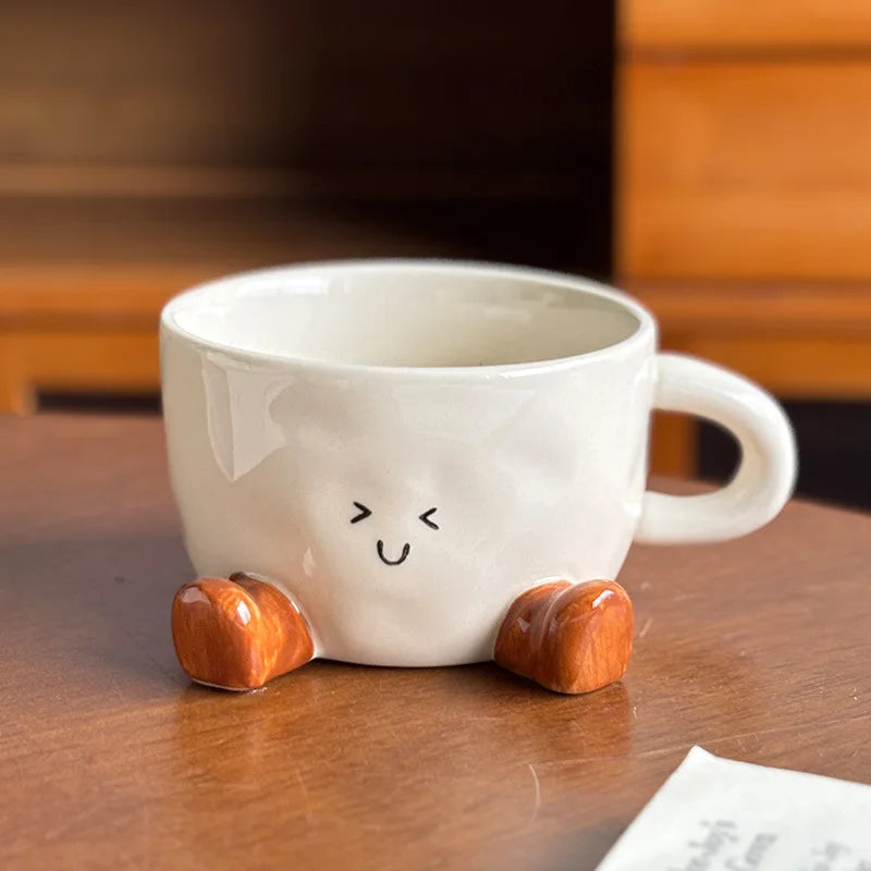 1PC Cute Feet Shaped Ceramic Mug, Underglaze Color Cartoon Water Cup, Niche Creative Coffee Cup for Home Daily Drinking