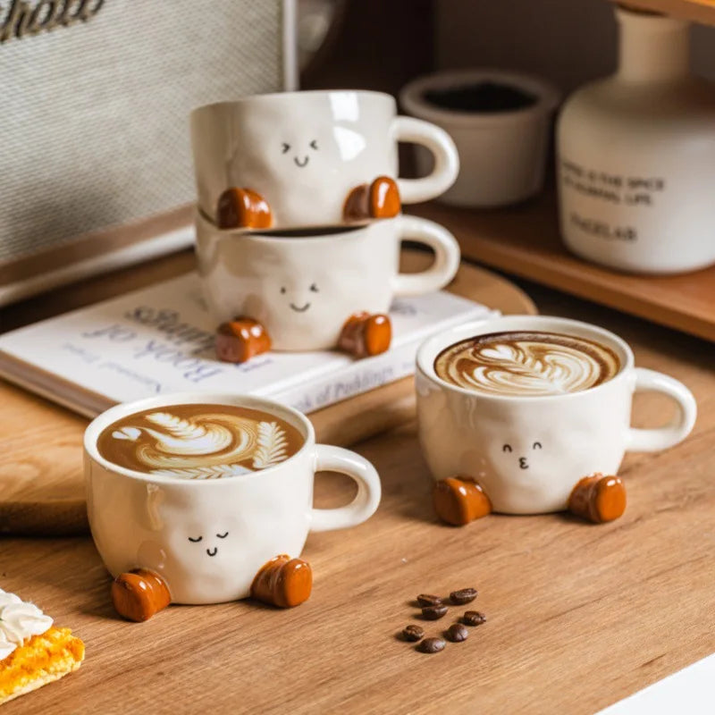 1PC Cute Feet Shaped Ceramic Mug, Underglaze Color Cartoon Water Cup, Niche Creative Coffee Cup for Home Daily Drinking