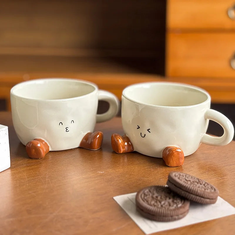 1PC Cute Feet Shaped Ceramic Mug, Underglaze Color Cartoon Water Cup, Niche Creative Coffee Cup for Home Daily Drinking