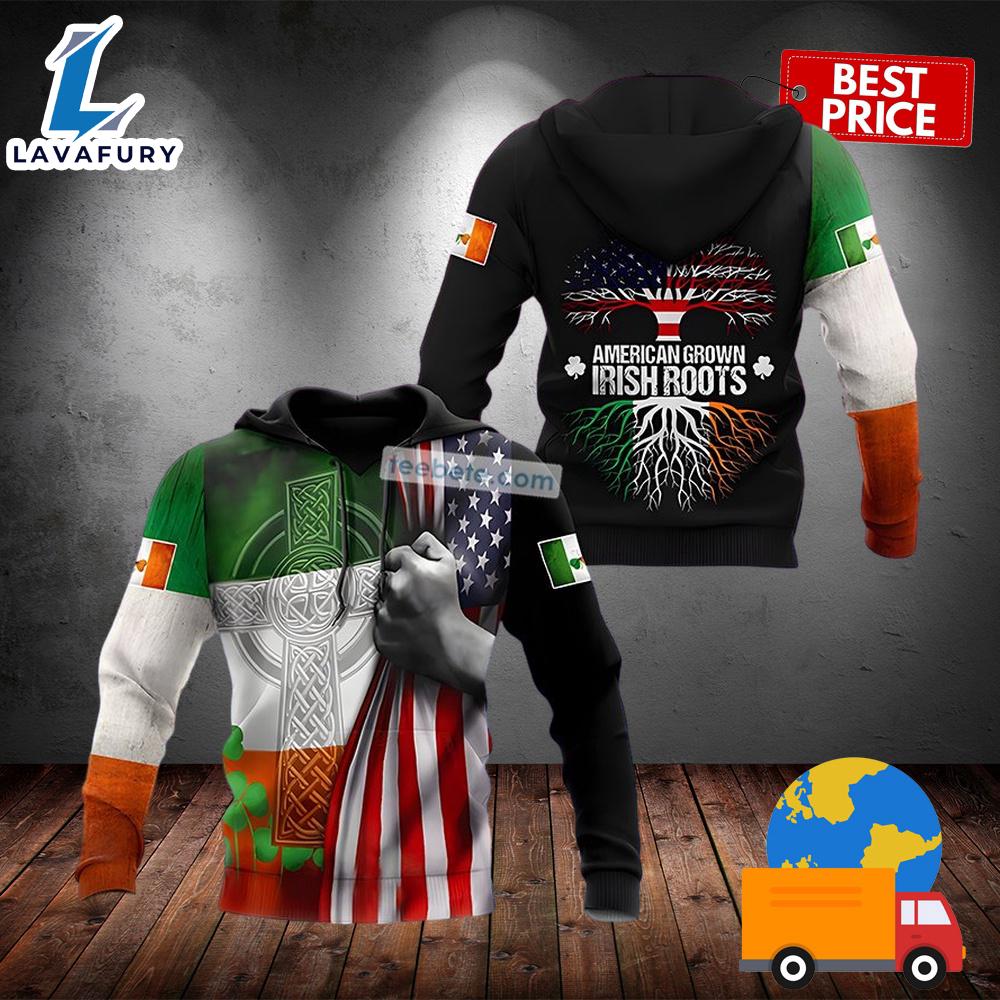 American Grown Irish Roots St Patrick Black 3D Realistic Hoodie 2025