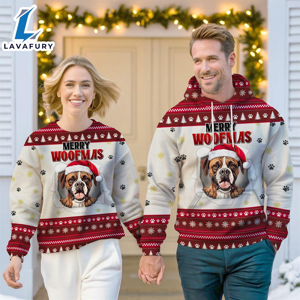 Boxer Dog Merry Woofmas Christmas Sweatshirt & Hoodie Gift Christmas