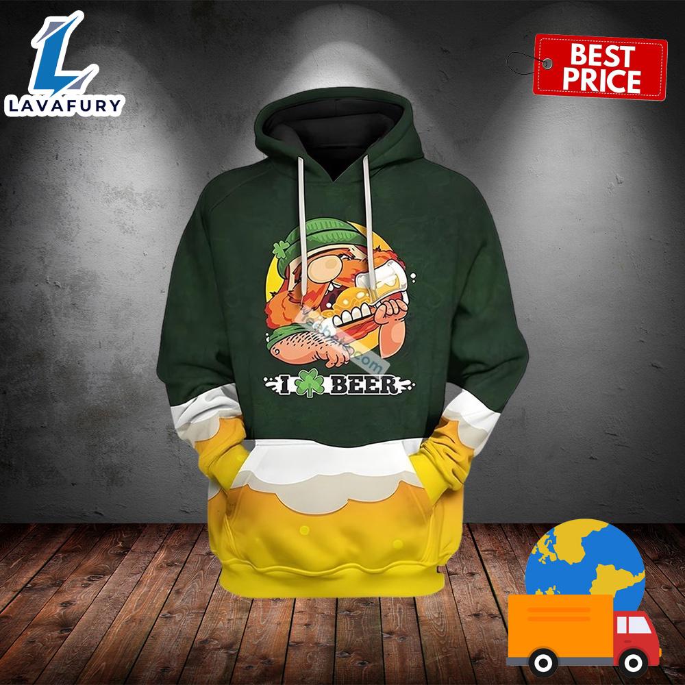 Cheer For St Patrick With Beer Green 3D Novelty Hoodie 2025