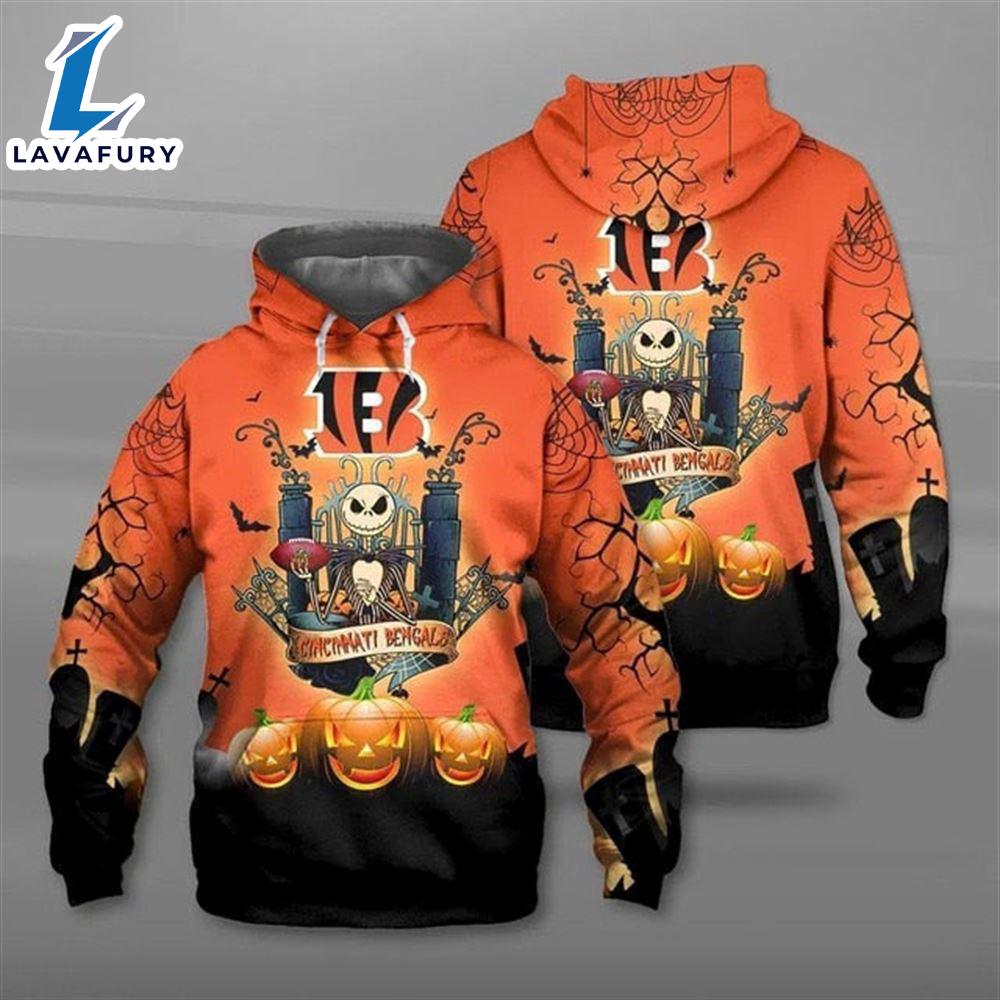 Cincinnati Bengals Halloween Pumpkin Jack Skellington Super Bowl - Jack Skellington Hoodie