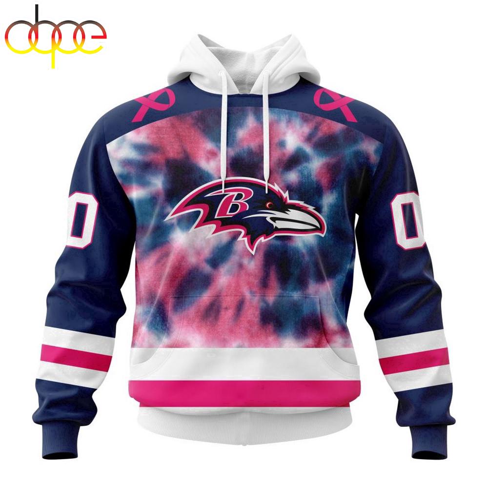 Custom Name And Number NFL Baltimore Ravens Pink Fight Breast Cancer Hoodie