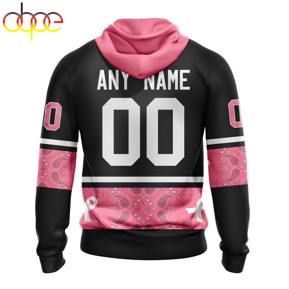 Custom Name And Number NHL Seattle Kraken Breast Cancer All Over Print Hoodie