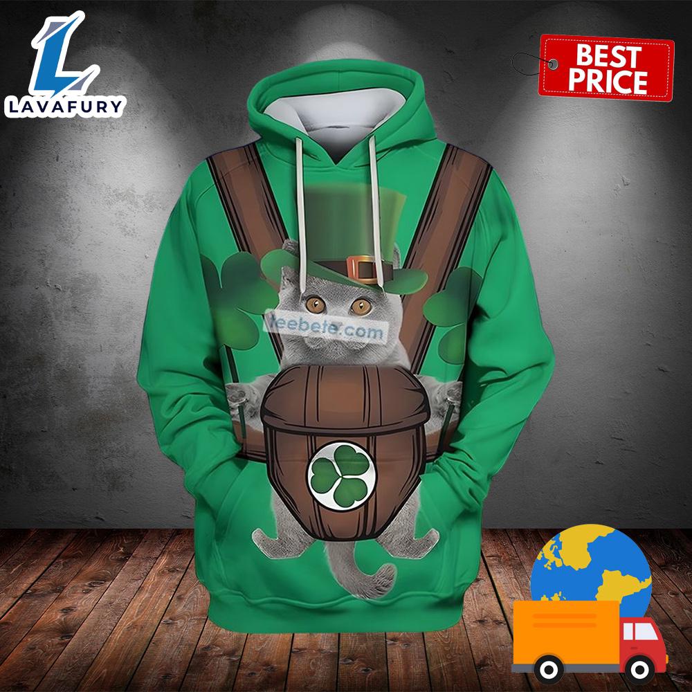 Cute Cat St Patricks Day Green 3D Graphic Hoodie 2025