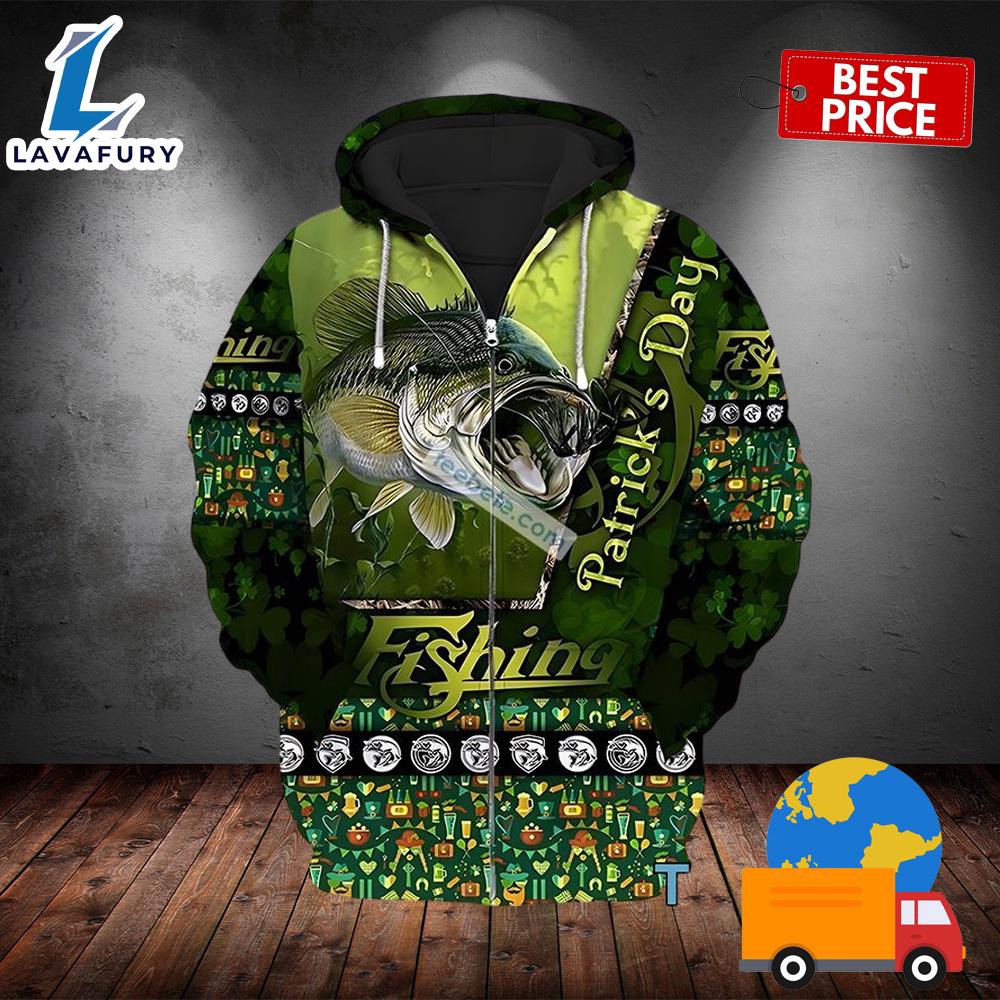 Fishing Irish St Patrick Green 3D Art Hoodie 2025