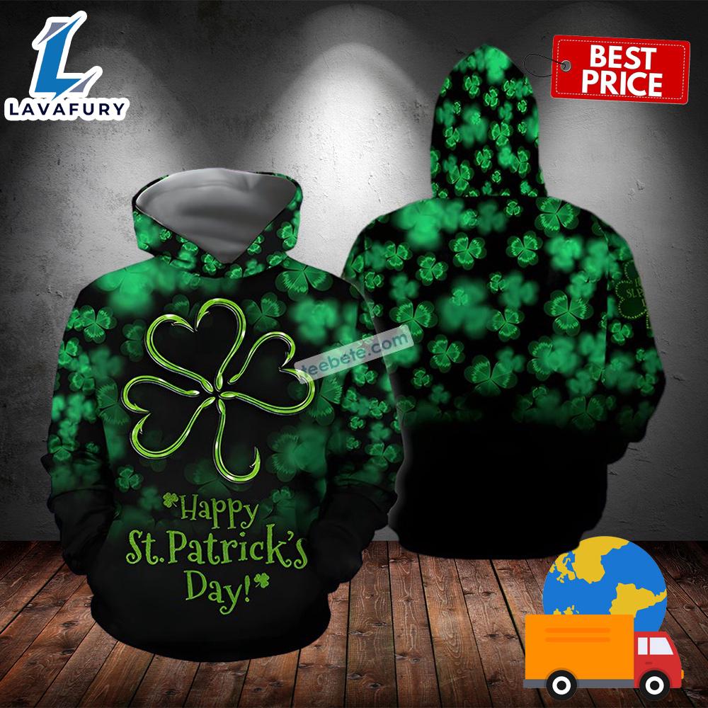 Happy St Patrick Day With Four Leaf Clover Green 3D Full Print Hoodie 2025