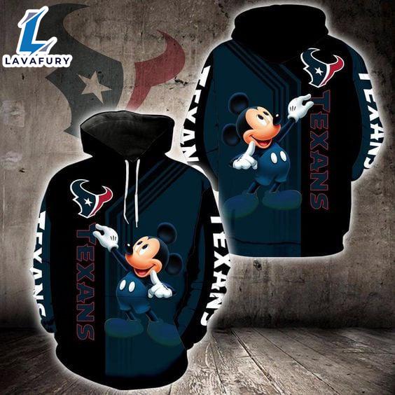 Houston Texans Mickey Mouse 3D All Over Print Hoodie - Gift for Mickey Fans