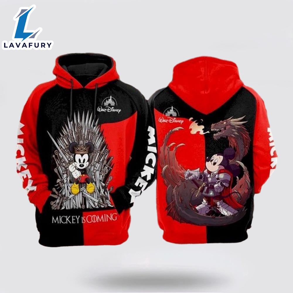 Mickey And Minnie Disney Is Coming Dragon 3D Hoodie- Mickey 3D Shirts Gift