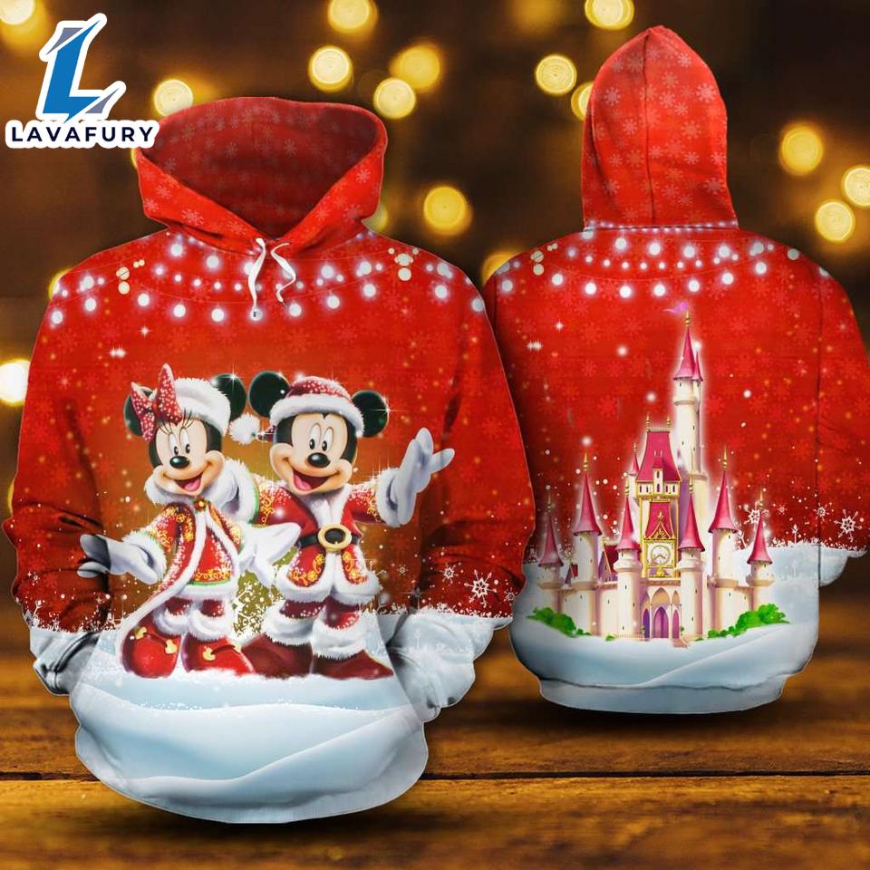 Mickey And Minnie Santa Claus Costume Christmas Is Coming Hoodie 3D Printed - Shirts Gift for Mickey Lovers