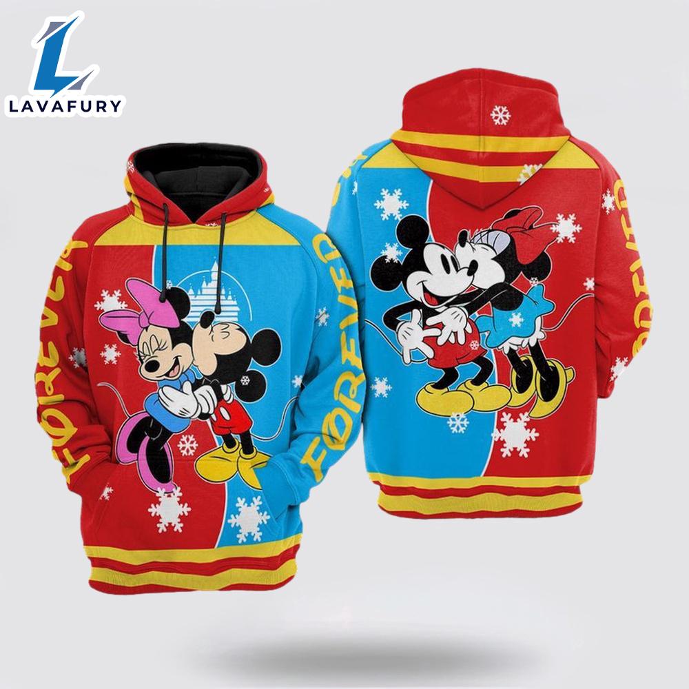 Mickey Kiss Minnie Over Printed 3D Hoodie - Mickey 3D Shirts Gift