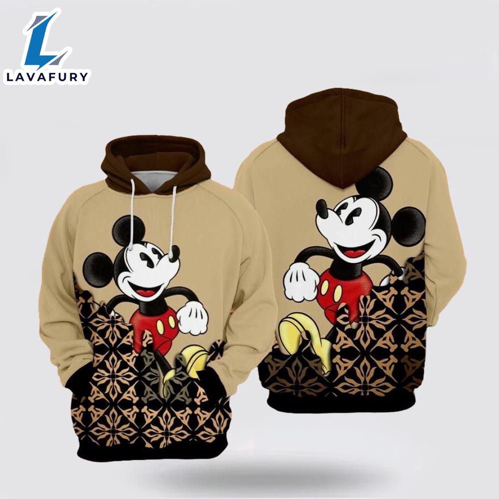 Mickey Mouse Brown Over Print 3D Hoodie - Mickey 3D Shirts Gift