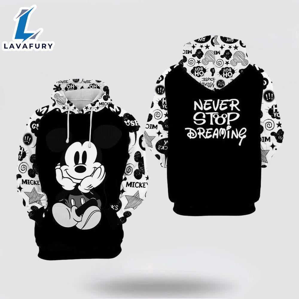 Mickey Mouse Doodle Never Stop Dreaming Over Print 3D Hoodie - Mickey 3D Shirts Gift
