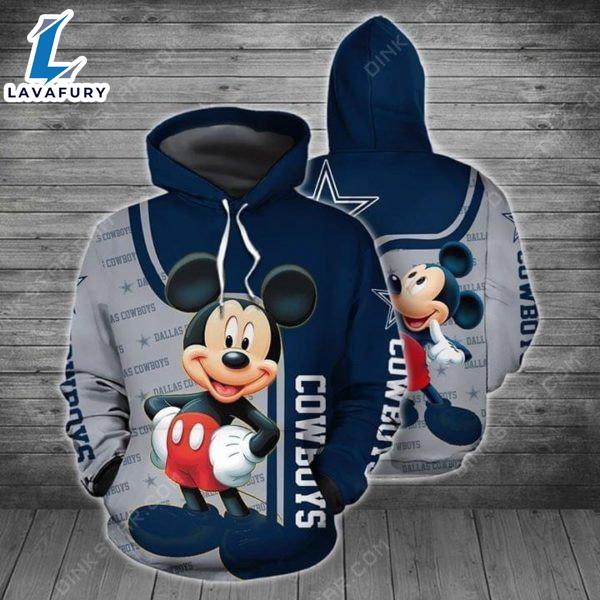 Mickey Mouse Love Dallas Cowboys 3D All Over Print Hoodies - Shirts Gift for Mickey Fans