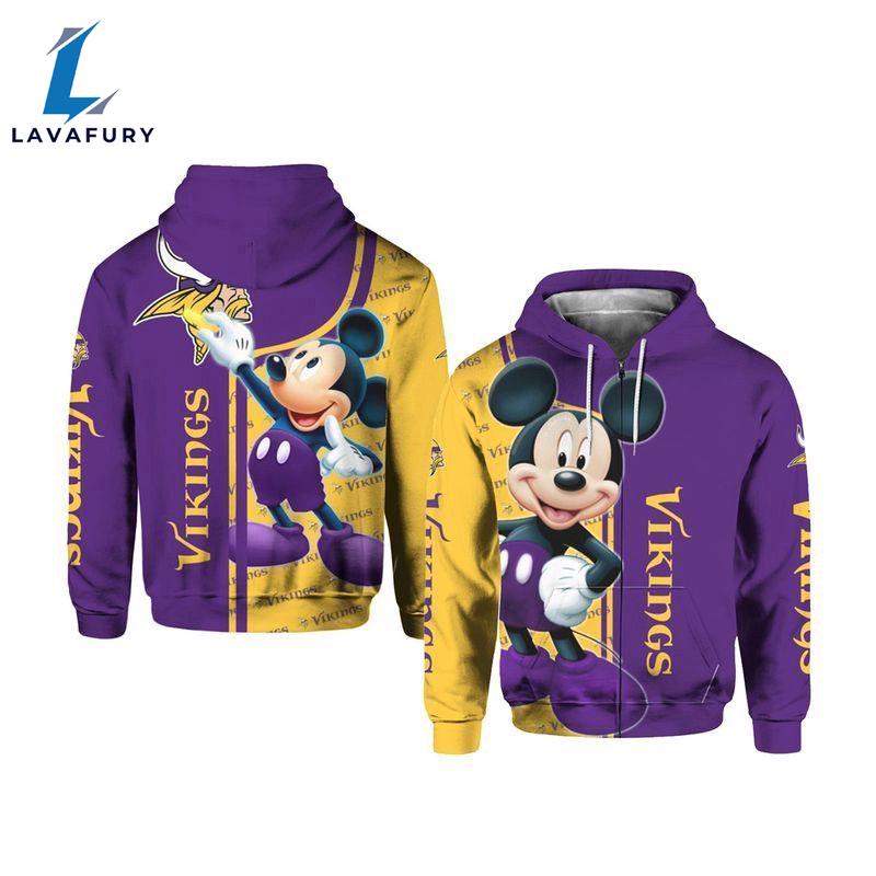 NFL Minnesota Vikings Mickey Pullover Hoodie AOP Shirt - Shirts Gift for Mickey Fans
