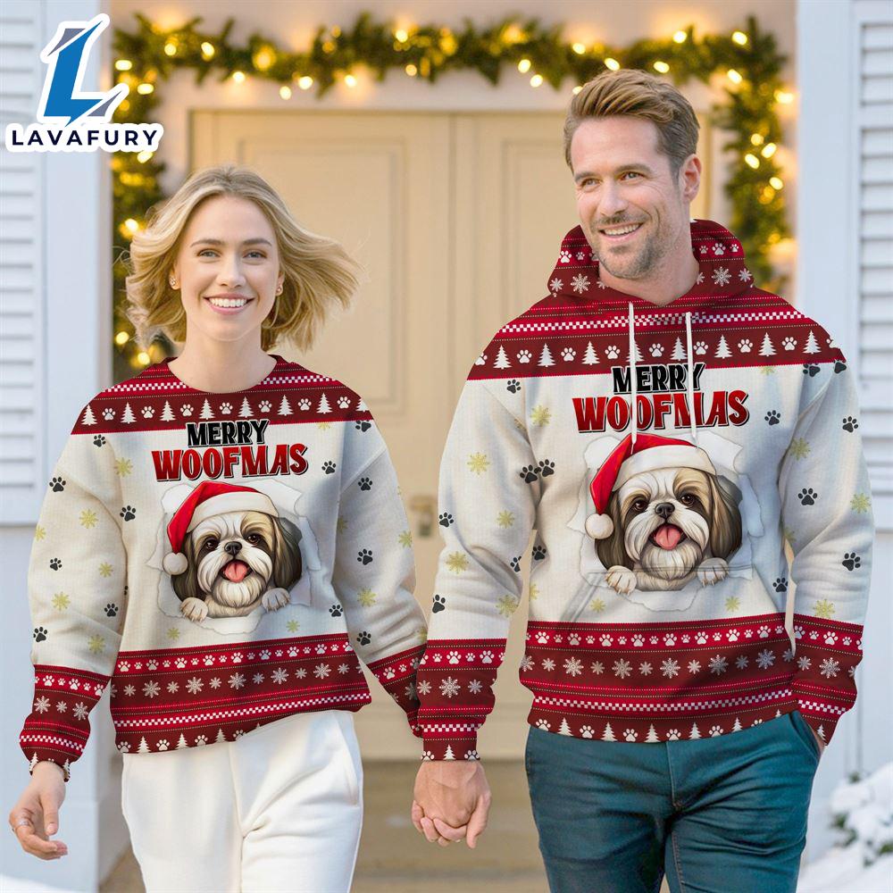 Shih Tzu Dog Merry Woofmas Christmas Sweatshirt & Hoodie Gift Christmas